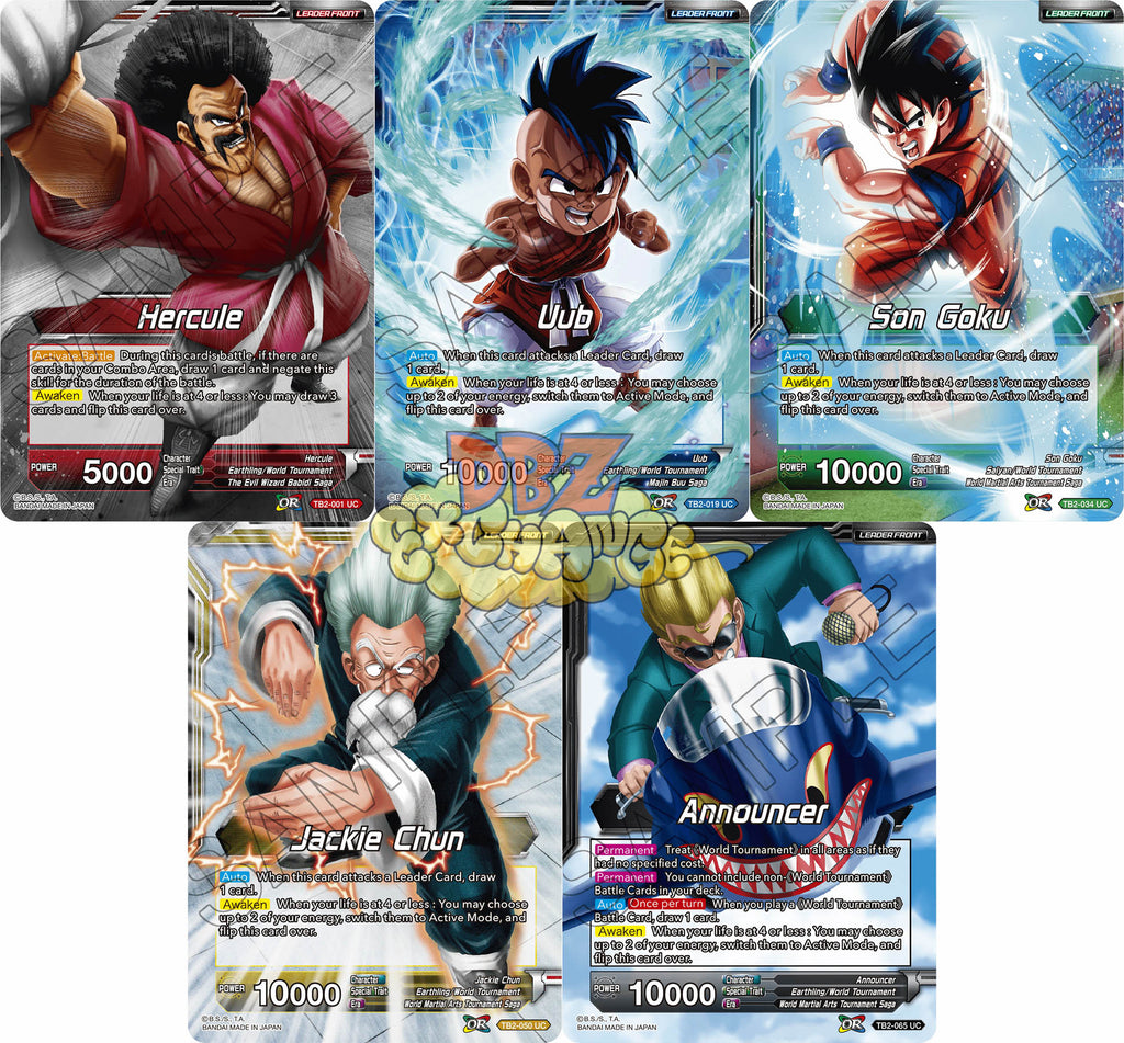 Dragon Ball Super TCG | Leader Uncommon Set - World Martial Arts Tournament (TB02) DBZ Exchange Dragon Ball Super TCG | Leader Uncommon Set - World Martial Arts Tournament (TB02) DBZ Exchange